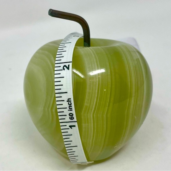 Carved stone alabaster green apple with metal stem. - Picture 8 of 9